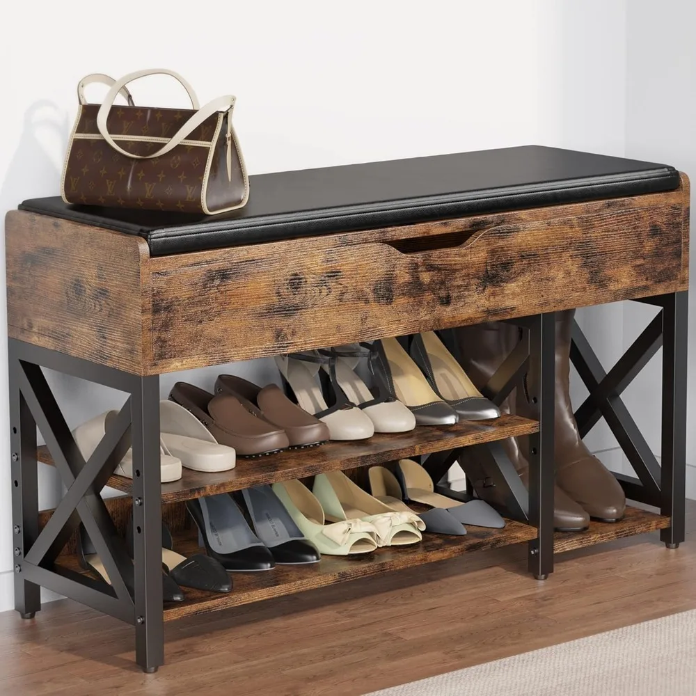 Shoe Bench, Lift Top Shoe Storage Bench, Adjustable Shelf Entryway Bench, Metal and Wood Shoe Rack Organizer with Cushion
Shoe Bench, Lift Top Shoe Storage Bench, Adjustable Shelf Entryway Bench, Metal and Wood Shoe Rack Organizer with Cushion