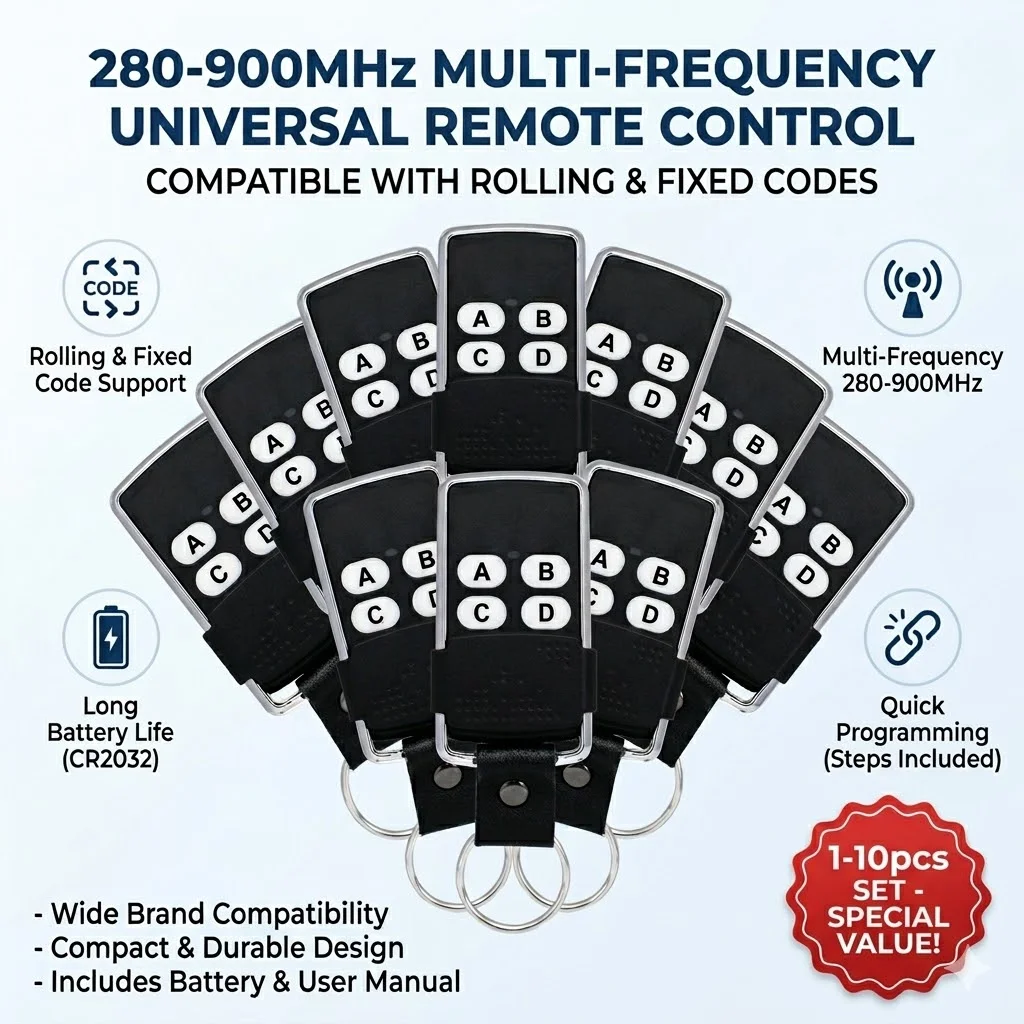 280-868MHz Multifrequency Garage Door Remote Control Universal Gate 433mhz Opener Duplicator for Fixed Rolling Code Transmitter
280-868MHz Multifrequency Garage Door Remote Control Universal Gate 433mhz Opener Duplicator for Fixed Rolling Code Transmitter