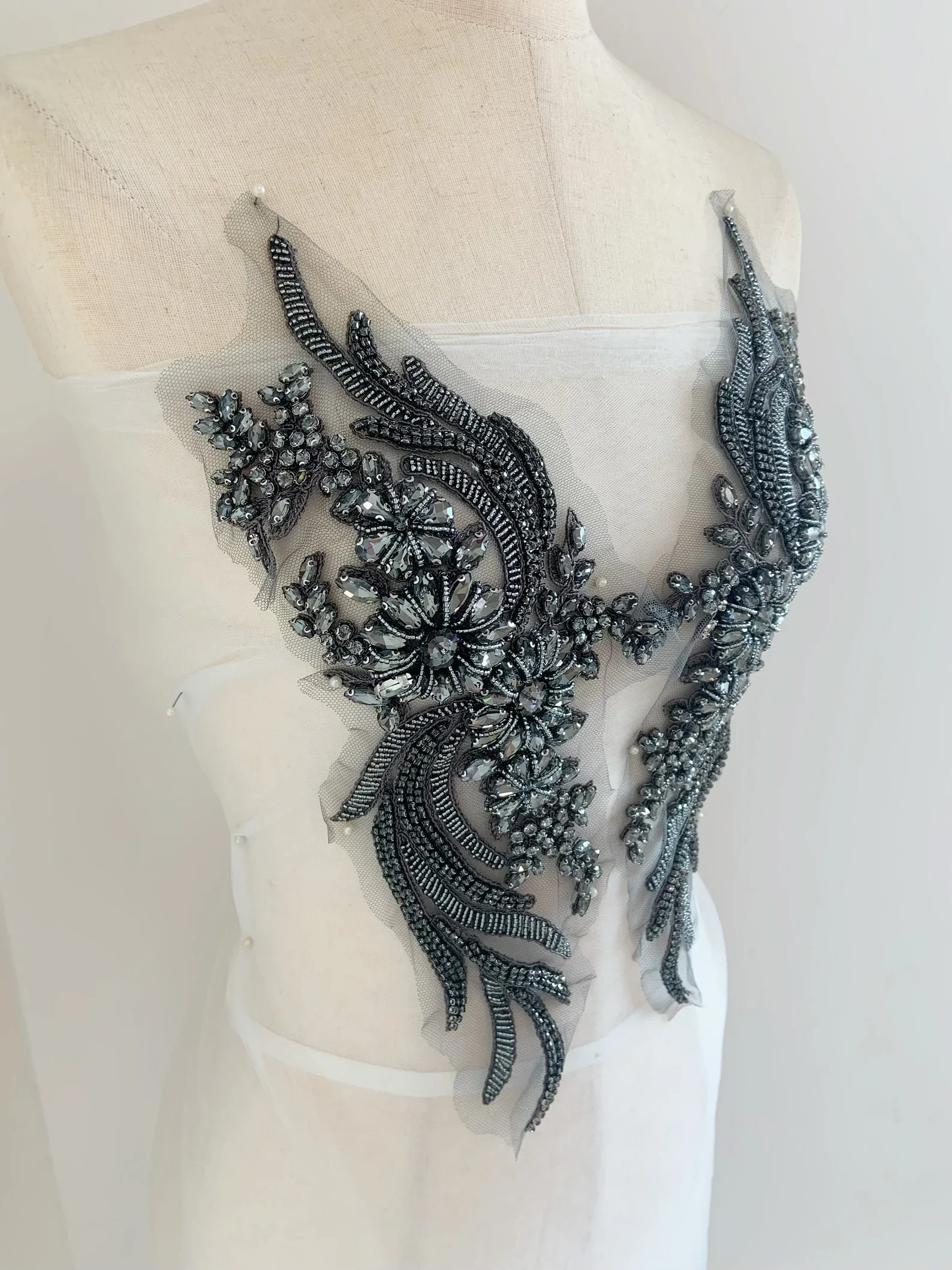 Gray Rhinestone Applique, Crystal Bodice Patch, Heavy Rhinestone Bead Applique For Couture And Dance
Gray Rhinestone Applique, Crystal Bodice Patch, Heavy Rhinestone Bead Applique For Couture And Dance