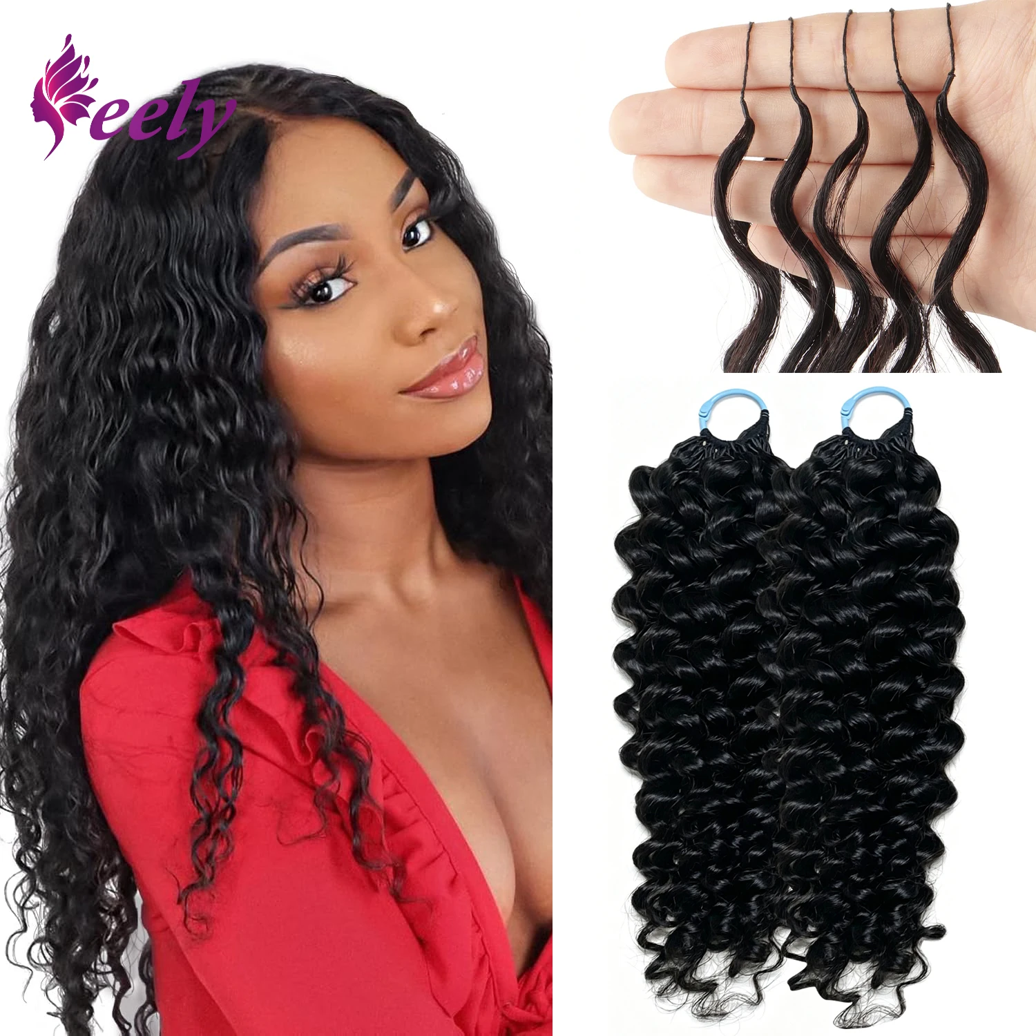 Invisible Knots Curly Crochet Hair 100% Human Hair Pre-Separated Deep Wave Crochet Human Hair Extensions Natural Black 50G/Pack
Invisible Knots Curly Crochet Hair 100% Human Hair Pre-Separated Deep Wave Crochet Human Hair Extensions Natural Black 50G/Pack