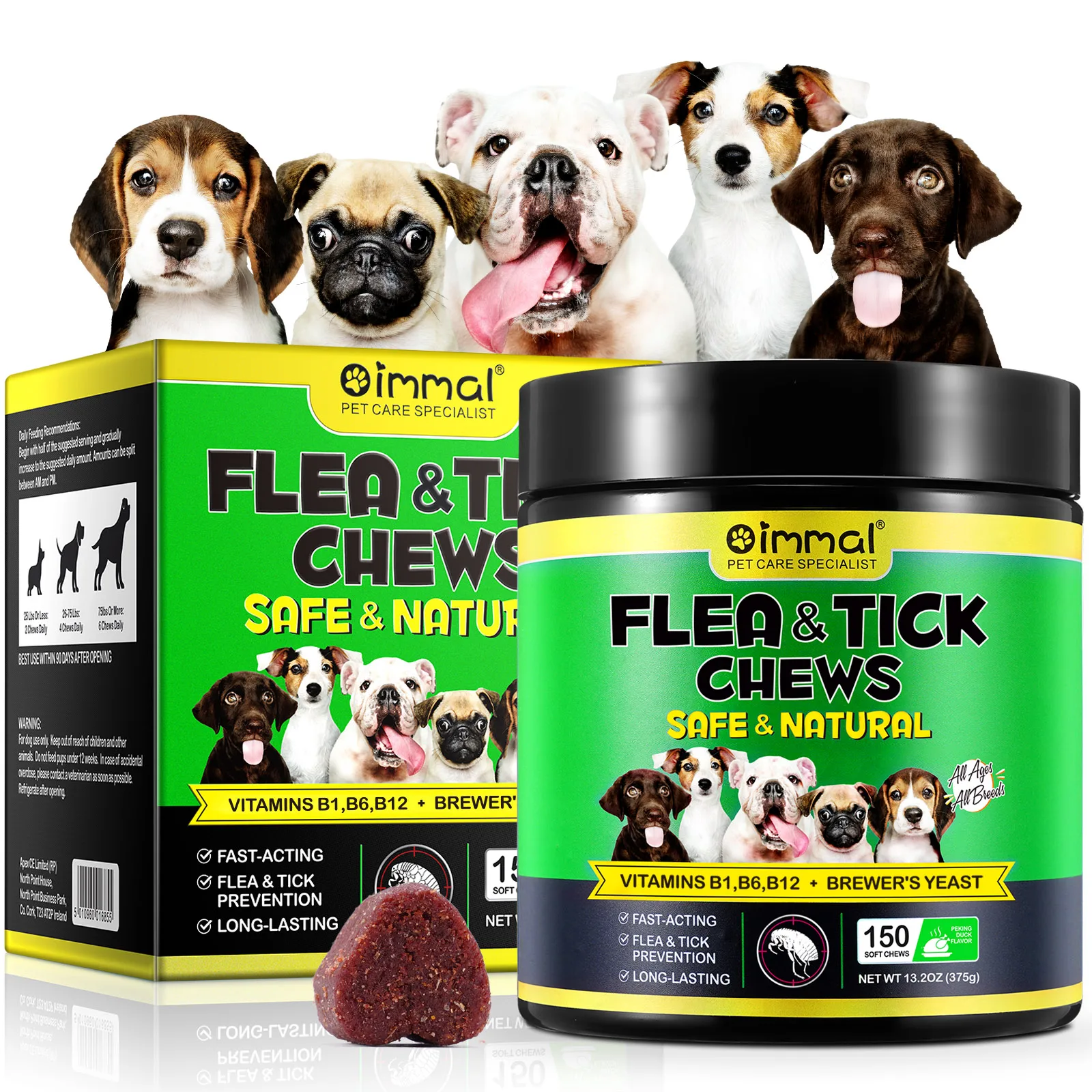 Flea and Tick Prevention 150 pcs Chewables Peking Duck Flavor Supplement for Dogs Oral Flea Pills Pest Defense All Breeds & Ages
Flea and Tick Prevention 150 pcs Chewables Peking Duck Flavor Supplement for Dogs Oral Flea Pills Pest Defense All Breeds & Ages