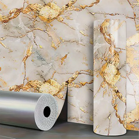 40cm Marble Pattern Waterproof and Oilproof Self Adhesive Wallpaper Removable Decorative Wall Sticker for Living Room Bathroom