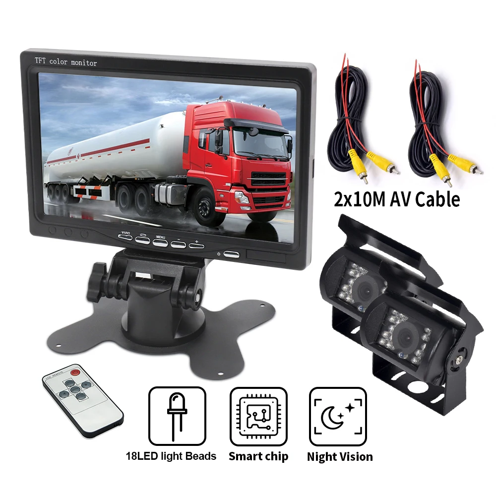 Двойная камера 7-дюймовый TFT-монитор HD1080P 18 светодиодов ночного видения 180 ° Широкоугольный AV-кабель 2x10 м, водонепроницаемый для грузовых автомобилей, прицепов, автобусов
Двойная камера 7-дюймовый TFT-монитор HD1080P 18 светодиодов ночного видения 180 ° Широкоугольный AV-кабель 2x10 м, водонепроницаемый для грузовых автомобилей, прицепов, автобусов