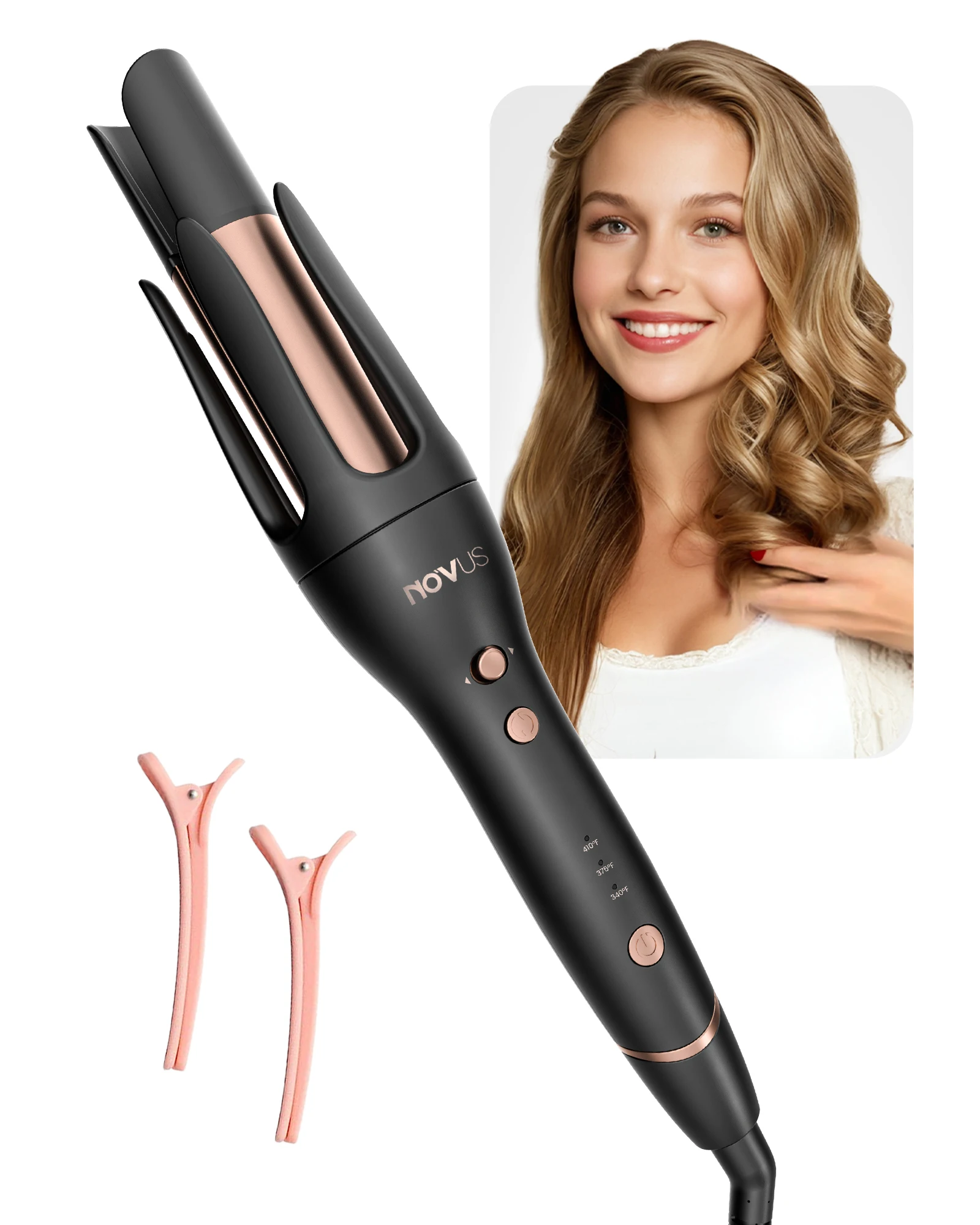 Anti-Scald Automatic Ceramic Curling Iron, Rotating Wand, Auto Curling, 3 Temp Settings, 30Min Auto Shut Off, For All Hair Types
Anti-Scald Automatic Ceramic Curling Iron, Rotating Wand, Auto Curling, 3 Temp Settings, 30Min Auto Shut Off, For All Hair Types