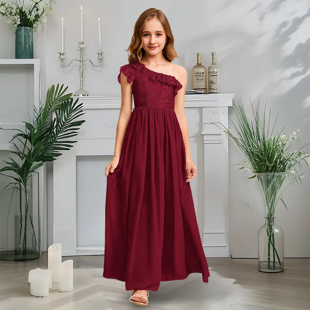 A Kids Child One Shoulder Junior Bridesmaid Dress Twilight Mauve Flower Girl Dress A-Line Chiffon Lace Floor-Length Garden Gala 
A Kids Child One Shoulder Junior Bridesmaid Dress Twilight Mauve Flower Girl Dress A-Line Chiffon Lace Floor-Length Garden Gala