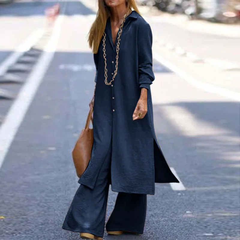 Ladies Long Blouse Shirt Wide Leg Pant Suit Set Loose Female Women Long Sleeve Blouse Shirt Top Two-Piece Vacation Sport Outfits
Ladies Long Blouse Shirt Wide Leg Pant Suit Set Loose Female Women Long Sleeve Blouse Shirt Top Two-Piece Vacation Sport Outfits