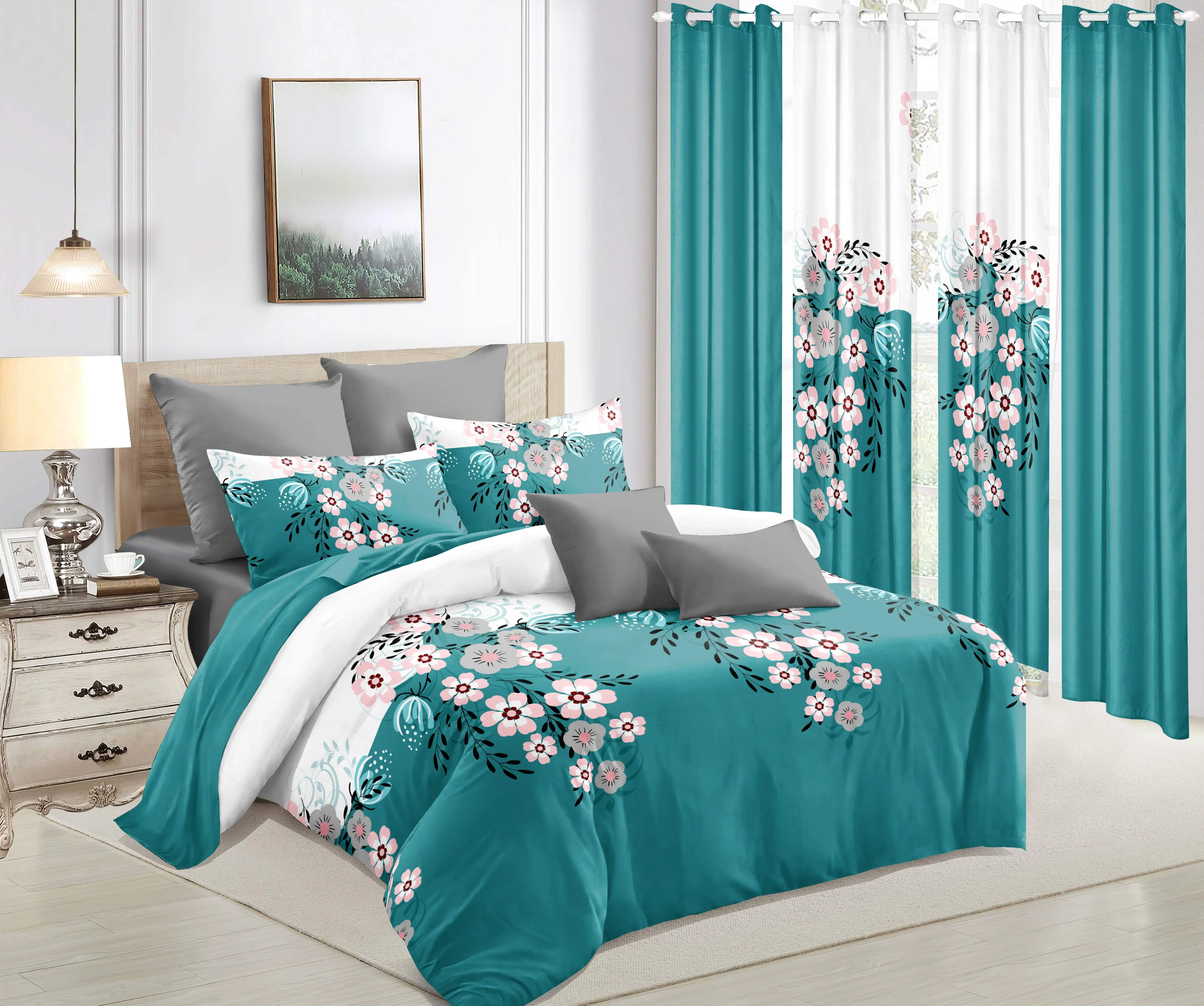 Print 9pcs Bedding Set(1*Bedspread+2*Pillowcases+2*Print Curtains+4*Solid Curtains) Soft Comfortable Sleek Green
Print 9pcs Bedding Set(1*Bedspread+2*Pillowcases+2*Print Curtains+4*Solid Curtains) Soft Comfortable Sleek Green
