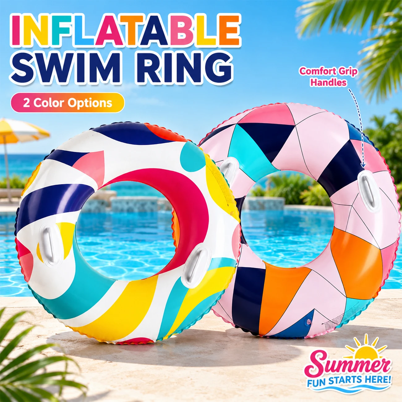 1PC Inflatable Swim Ring with Handles Adult Pool Float Colorful Swimming Tube Beach Water Float Ring for Pool Party Summer
1PC Inflatable Swim Ring with Handles Adult Pool Float Colorful Swimming Tube Beach Water Float Ring for Pool Party Summer