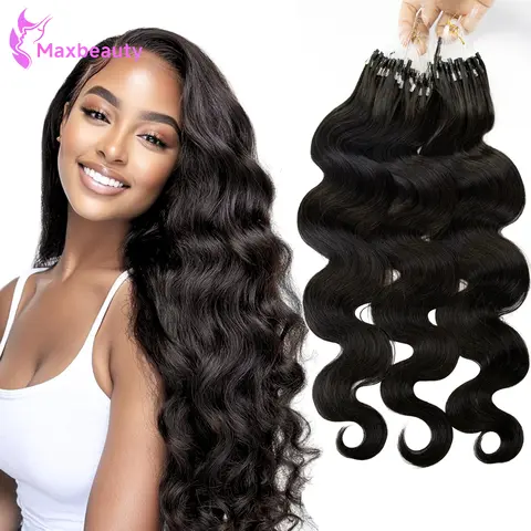 Micro Link Human Hair Extensions Body Wave Micro Loop Hair Extensions 50G/Pack 50 Strands Natural Black Microbead Hair Extension