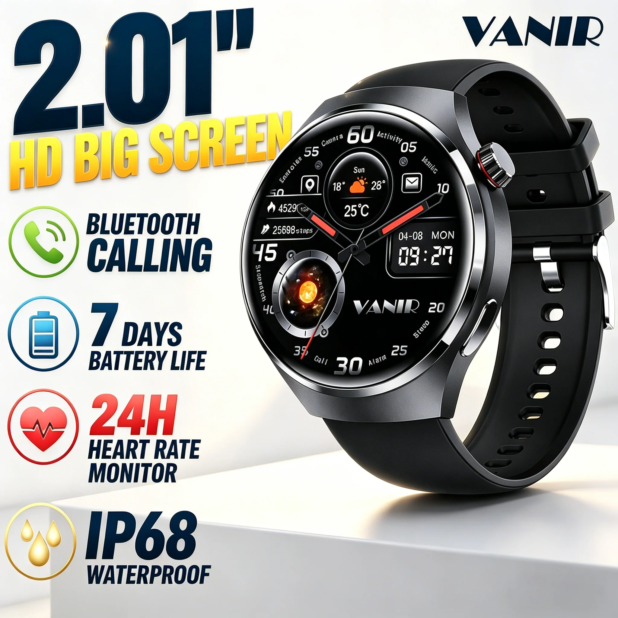 VANIR 2.01” Bluetooth Smartwatch - Make & Receive Calls, HD Sport Watch for Men and Women
VANIR 2.01” Bluetooth Smartwatch - Make & Receive Calls, HD Sport Watch for Men and Women