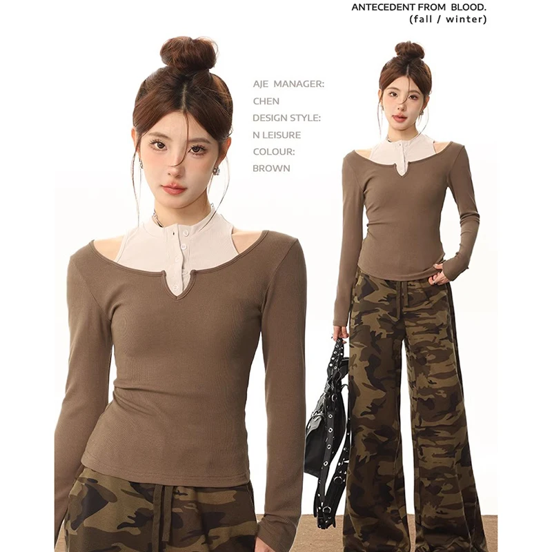 Fashion Fake Two-piece Stand Collar Long-sleeved Knitted Pullover Women's Autumn Sexy Slim Fit Off Shoulder Short Sweater
Fashion Fake Two-piece Stand Collar Long-sleeved Knitted Pullover Women's Autumn Sexy Slim Fit Off Shoulder Short Sweater