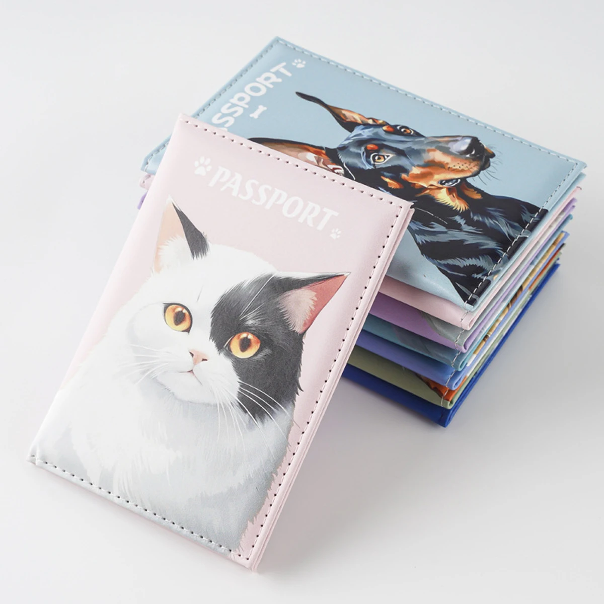 Cartoon cat, PU leather color-printed fashionable passport protective cover, travel document holder, air ticket protective cover
Cartoon cat, PU leather color-printed fashionable passport protective cover, travel document holder, air ticket protective cover