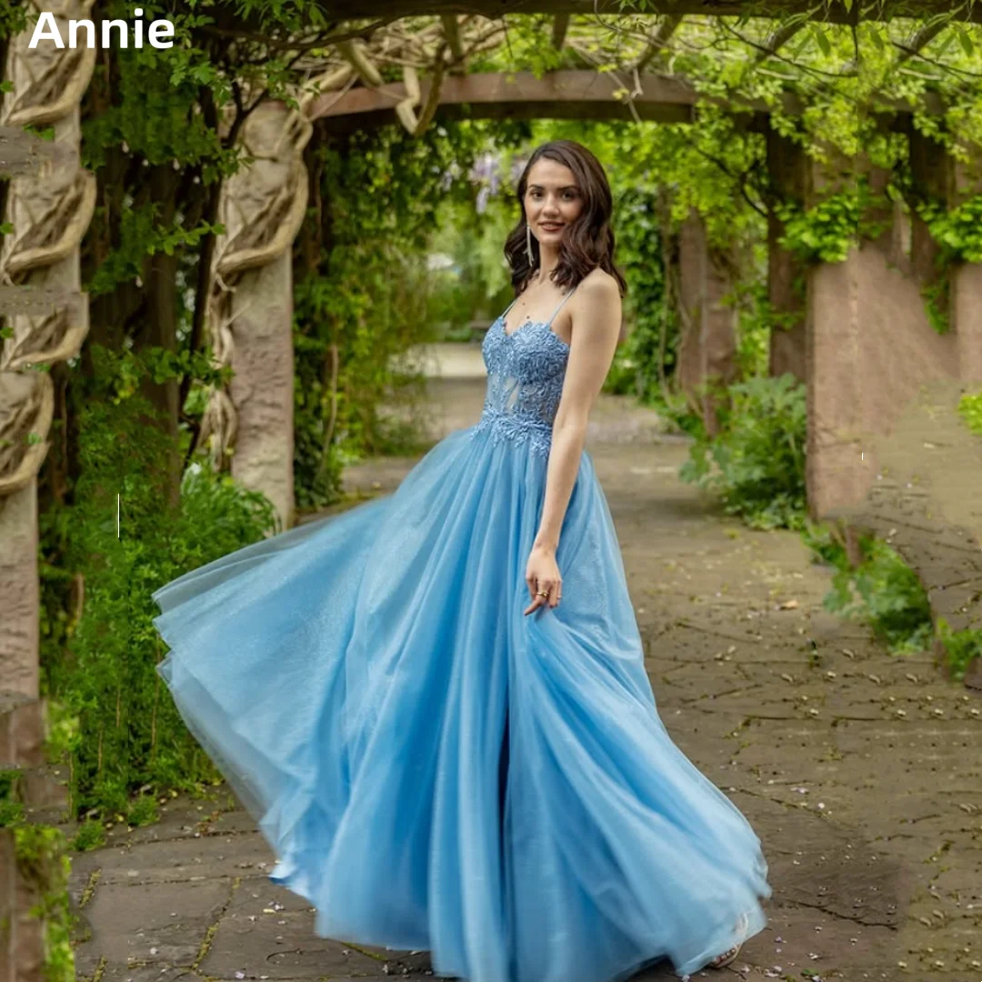 Annie Spaghetti Strap Embroidery Prom Dresses Blue Tulle Evening Dresses Princess A-line Corset Wedding Party Dresses
Annie Spaghetti Strap Embroidery Prom Dresses Blue Tulle Evening Dresses Princess A-line Corset Wedding Party Dresses