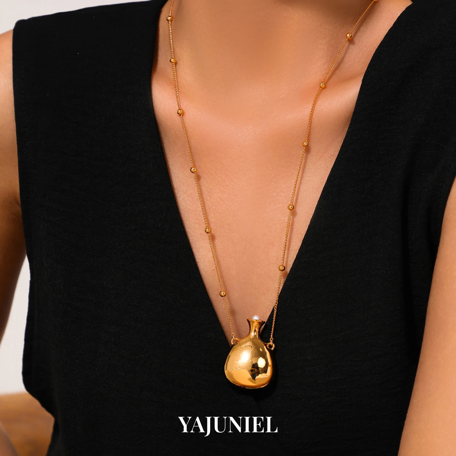 YAJUNIEL 24K Gold Plated Water Jug Pendant Long Necklace with Natural Pearl Hypoallergenic Statement Jewelry Gift for Women
YAJUNIEL 24K Gold Plated Water Jug Pendant Long Necklace with Natural Pearl Hypoallergenic Statement Jewelry Gift for Women
