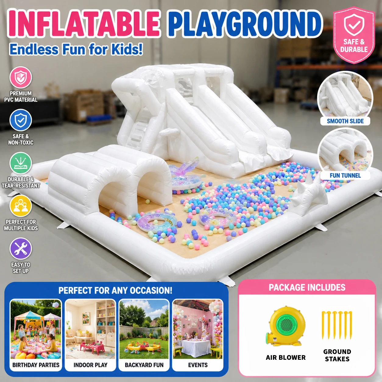 Inflatable Bounce House with Slide Pool Children Playhouse Inflatable Castle with Blower for Summer Party Outdoor Colorful Pool
Inflatable Bounce House with Slide Pool Children Playhouse Inflatable Castle with Blower for Summer Party Outdoor Colorful Pool