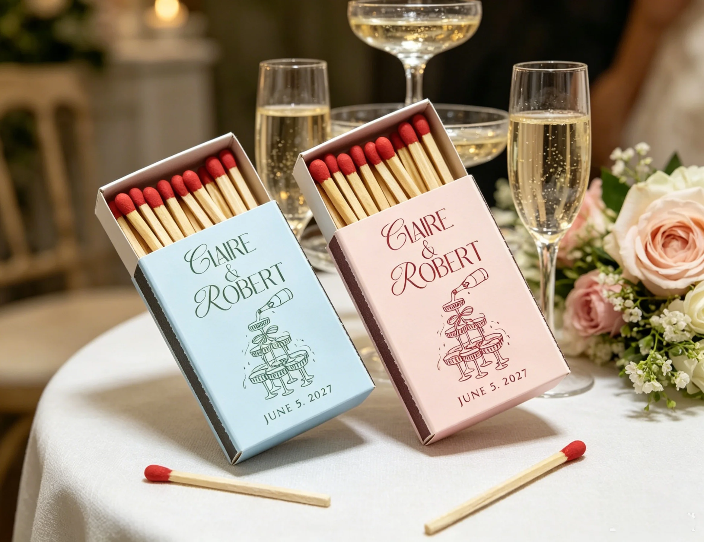 Personalized Wedding Matchbook Favors: Champagne Tower Design, Custom Reception Matches
Personalized Wedding Matchbook Favors: Champagne Tower Design, Custom Reception Matches