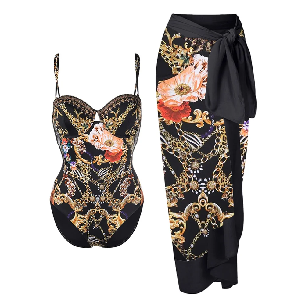 Vintage Floral Print One-Piece Swimsuit Beachwear Black Designer Bathing Suit Summer Surf Wear Women
Vintage Floral Print One-Piece Swimsuit Beachwear Black Designer Bathing Suit Summer Surf Wear Women