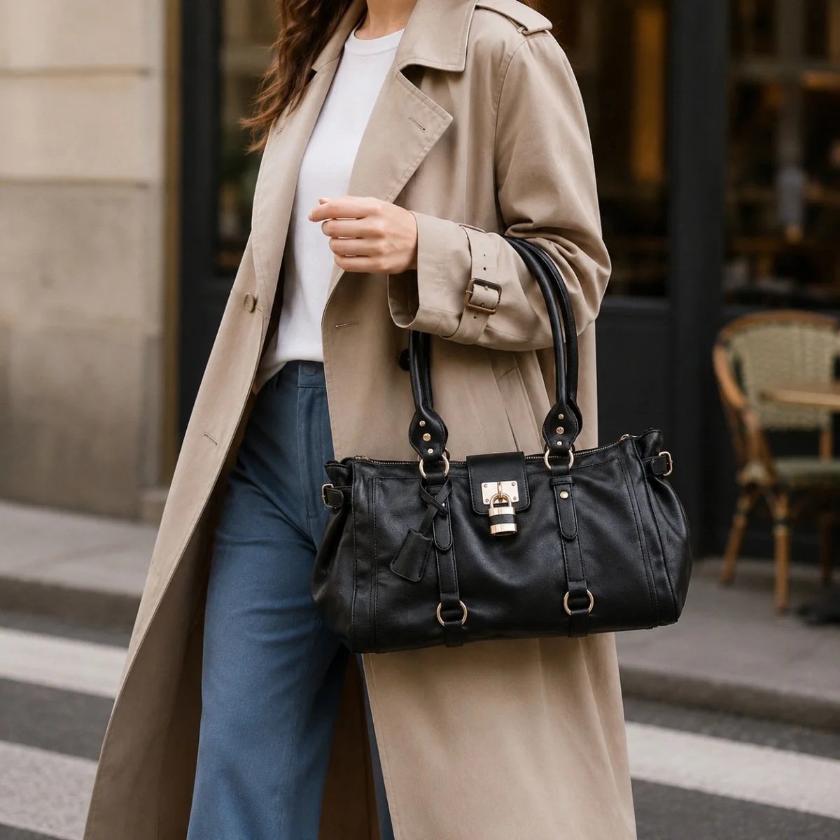 Women PU Leather Boston Bag Vintage Lock Decor Top Handle Shoulder Bag Large Capacity Black Handbag Casual Travel Tote Purse
Women PU Leather Boston Bag Vintage Lock Decor Top Handle Shoulder Bag Large Capacity Black Handbag Casual Travel Tote Purse