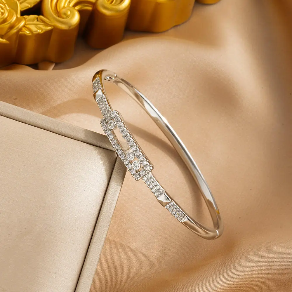 Luxury Radiance Diamond-Accented Silver Bangle 
Luxury Radiance Diamond-Accented Silver Bangle