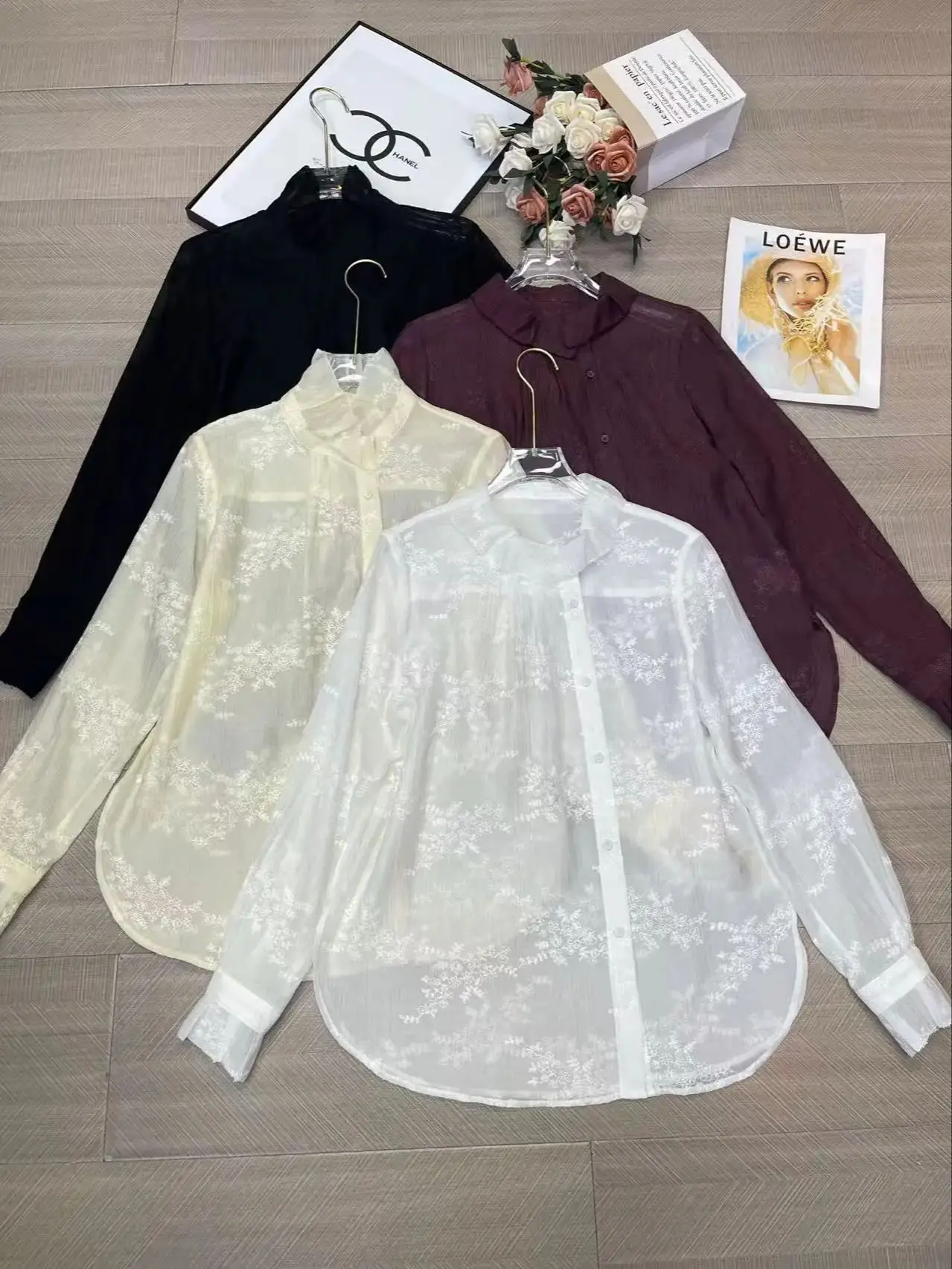 European style stand collar ruffle hem embroidery long-sleeve blouse
European style stand collar ruffle hem embroidery long-sleeve blouse