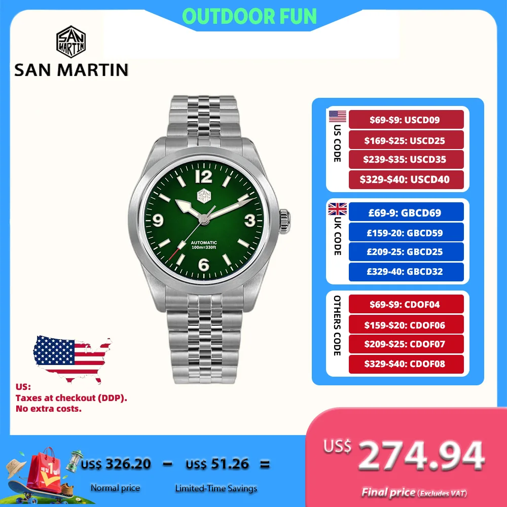 San Martin 38mm Watch For Men 5-Link Bracelet PT5000/SW200 Mechanical Wristwatch Luxury BGW-9 Lume 100m Waterproof SN0107B
San Martin 38mm Watch For Men 5-Link Bracelet PT5000/SW200 Mechanical Wristwatch Luxury BGW-9 Lume 100m Waterproof SN0107B