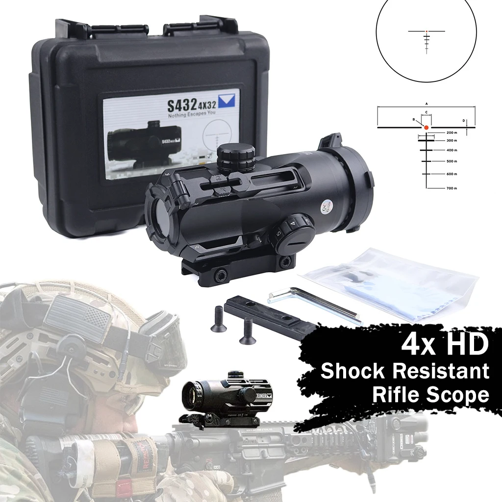 S432 4X HD Metal Tactical Rifle Scope Monocular Telescope Shock Resistant Hunting Optical instrument Crosshairs Sight with Light
S432 4X HD Metal Tactical Rifle Scope Monocular Telescope Shock Resistant Hunting Optical instrument Crosshairs Sight with Light