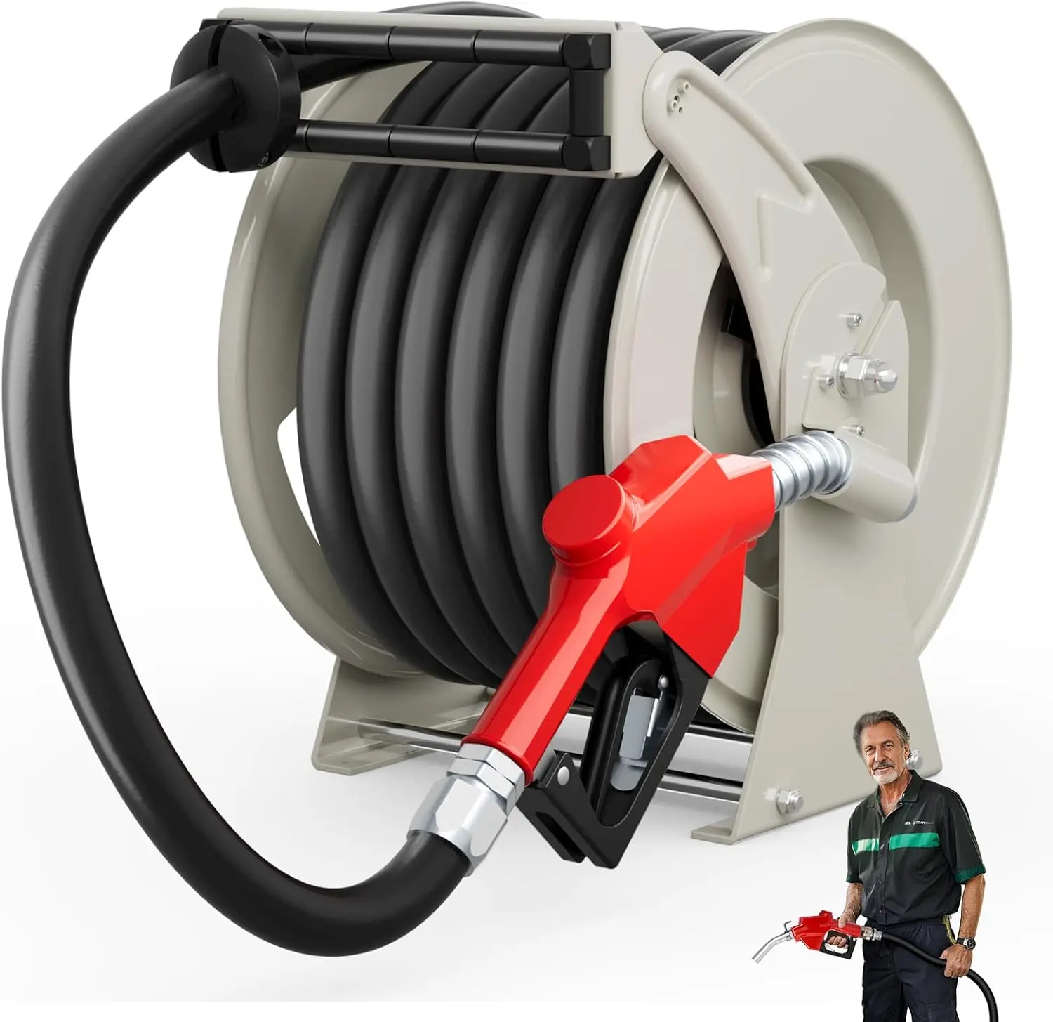 Fuel Hose Reel with Fueling Nozzle Diesel Fuel Hose Reel 300PSI Retractable Industrial Heavy Duty Swivel Steel 1 Inch x 50ft
Fuel Hose Reel with Fueling Nozzle Diesel Fuel Hose Reel 300PSI Retractable Industrial Heavy Duty Swivel Steel 1 Inch x 50ft
