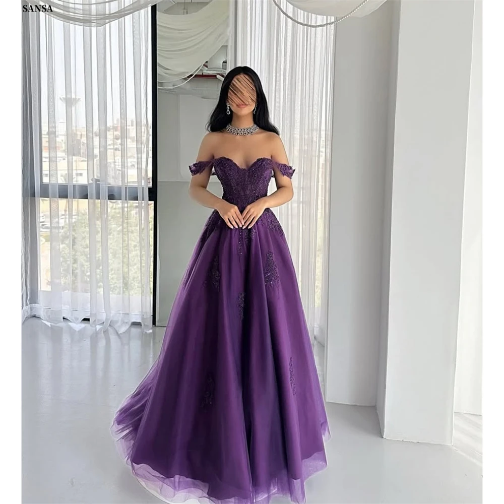 Sansa Customized Purple A-Line Sequinned Appliques Prom Dresses Off Shoulder Vestidos De Noche Floor-Length Formal Evening 2026
Sansa Customized Purple A-Line Sequinned Appliques Prom Dresses Off Shoulder Vestidos De Noche Floor-Length Formal Evening 2026