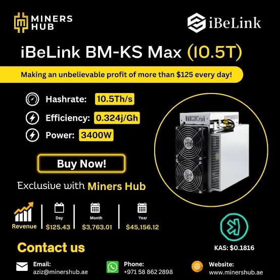 Купить новый iBelink BM-KS MAX 10.5th/s 3400W KAS Miner Asic Machine Kaspa Miner B
Купить новый iBelink BM-KS MAX 10.5th/s 3400W KAS Miner Asic Machine Kaspa Miner B