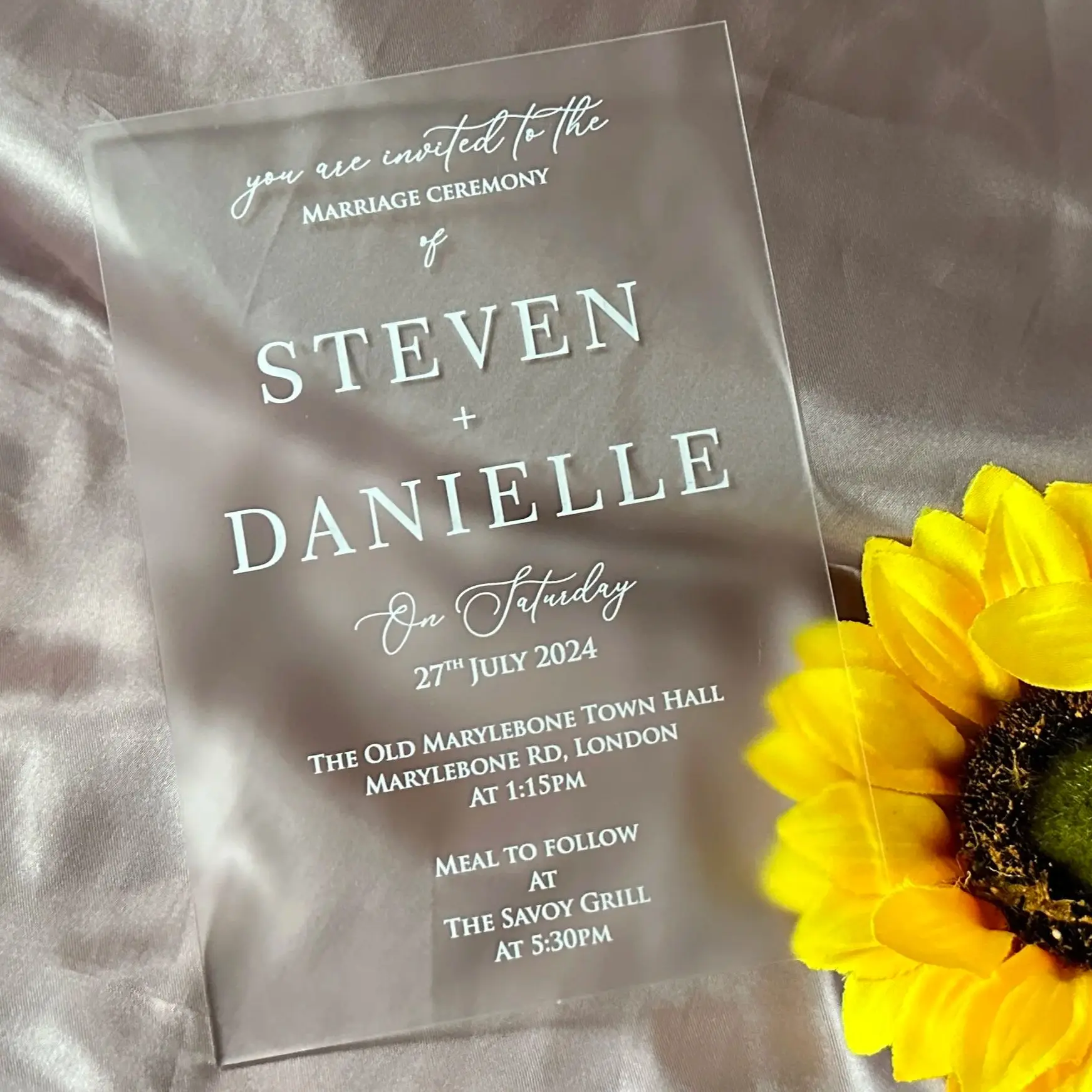 Custom Frosted Acrylic Wedding Invitation with White font, Frosted Invite for Party, Decorated Favor Gift, 10PCs
Custom Frosted Acrylic Wedding Invitation with White font, Frosted Invite for Party, Decorated Favor Gift, 10PCs