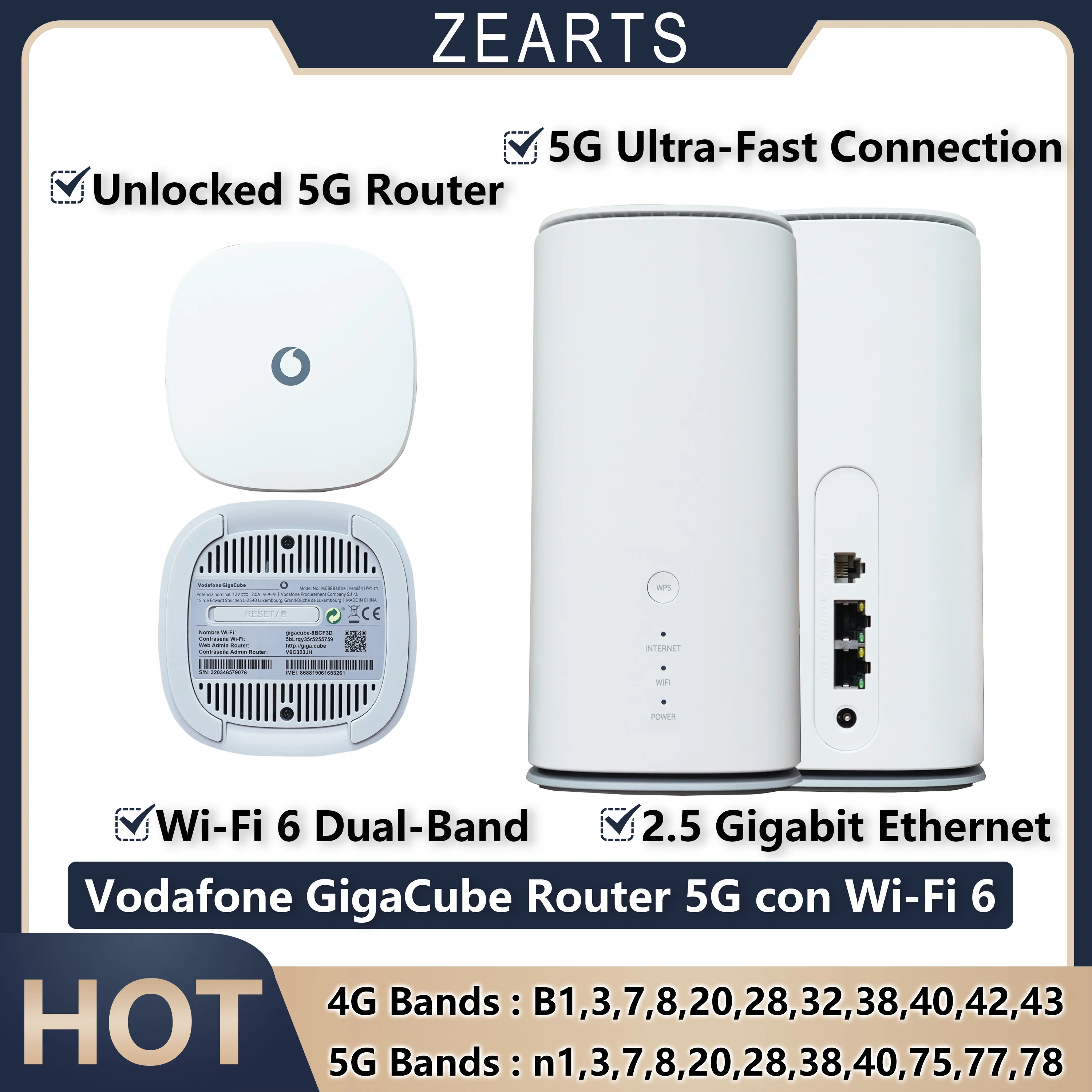 ZTE Vodafone GigaCube 5G Router Unlocked MC888 Ultra AX6000 Wi-Fi 6 Dual-Band Wireless CPE Modem 2.5 Gigabit Ethernet n78 n28
ZTE Vodafone GigaCube 5G Router Unlocked MC888 Ultra AX6000 Wi-Fi 6 Dual-Band Wireless CPE Modem 2.5 Gigabit Ethernet n78 n28