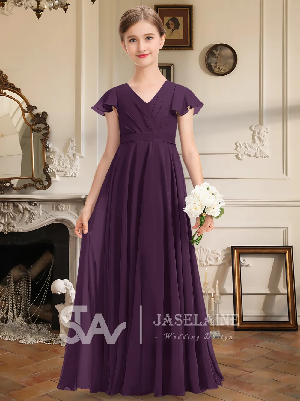 SDS Kids Junior Bridesmaid Dress V Neck Chiffon A Line Floor Length Bow Cascading Ruffles Flower Girl Dress Formal Wedding Party
SDS Kids Junior Bridesmaid Dress V Neck Chiffon A Line Floor Length Bow Cascading Ruffles Flower Girl Dress Formal Wedding Party