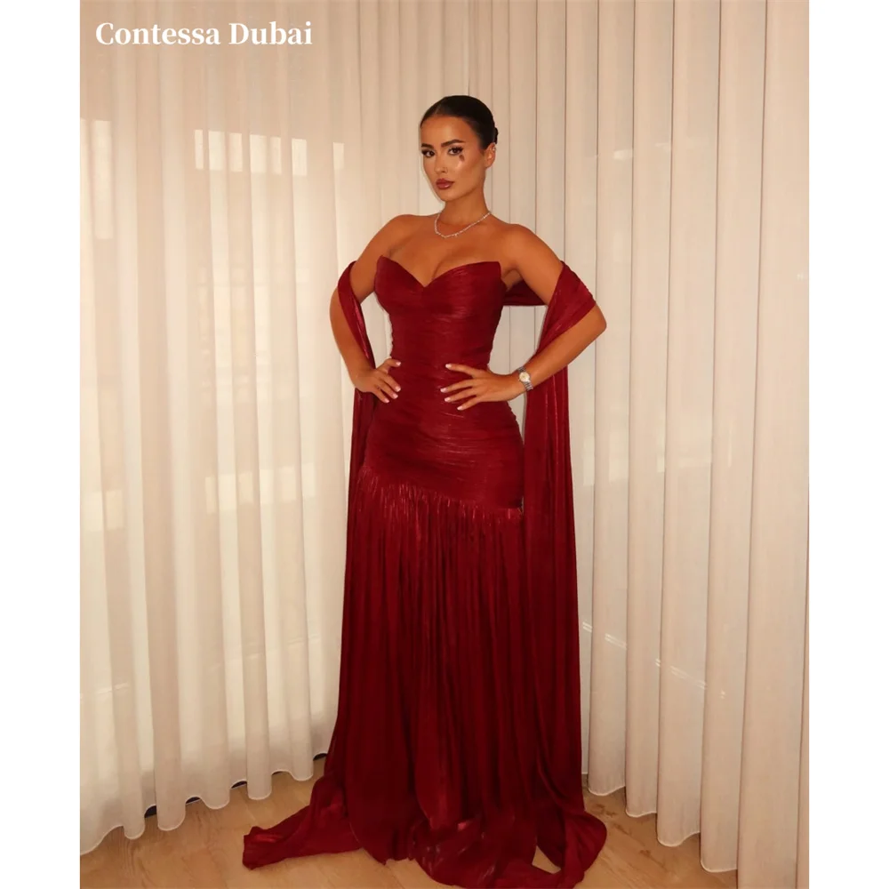 Contessa Custom Burgundy Sweetheart Evening Dress Pleated Ruched Prom Dresses Mermaid Vestidos De Noche Jersey Formal Evening
Contessa Custom Burgundy Sweetheart Evening Dress Pleated Ruched Prom Dresses Mermaid Vestidos De Noche Jersey Formal Evening