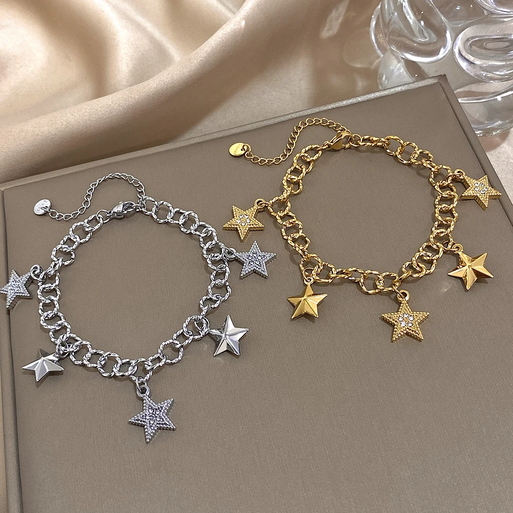 Trendy Inlaid Zircon Pentagram Star Pendant Charm Bracelet for Women Waterproof Stainless Steel Wide Chain Bracelet Lady Jewelry
Trendy Inlaid Zircon Pentagram Star Pendant Charm Bracelet for Women Waterproof Stainless Steel Wide Chain Bracelet Lady Jewelry