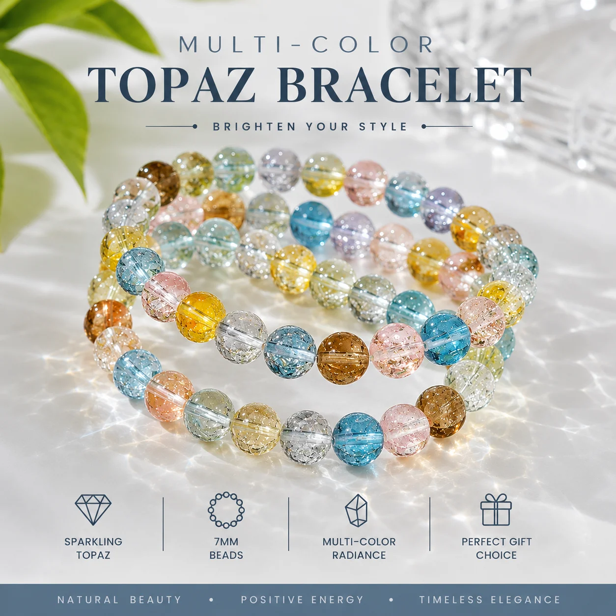 Natural Multi-Color Topaz Bracelet 7mm Crystal Beaded Stretch Bracelet for Women Men Unisex Gemstone Jewelry Gift
Natural Multi-Color Topaz Bracelet 7mm Crystal Beaded Stretch Bracelet for Women Men Unisex Gemstone Jewelry Gift