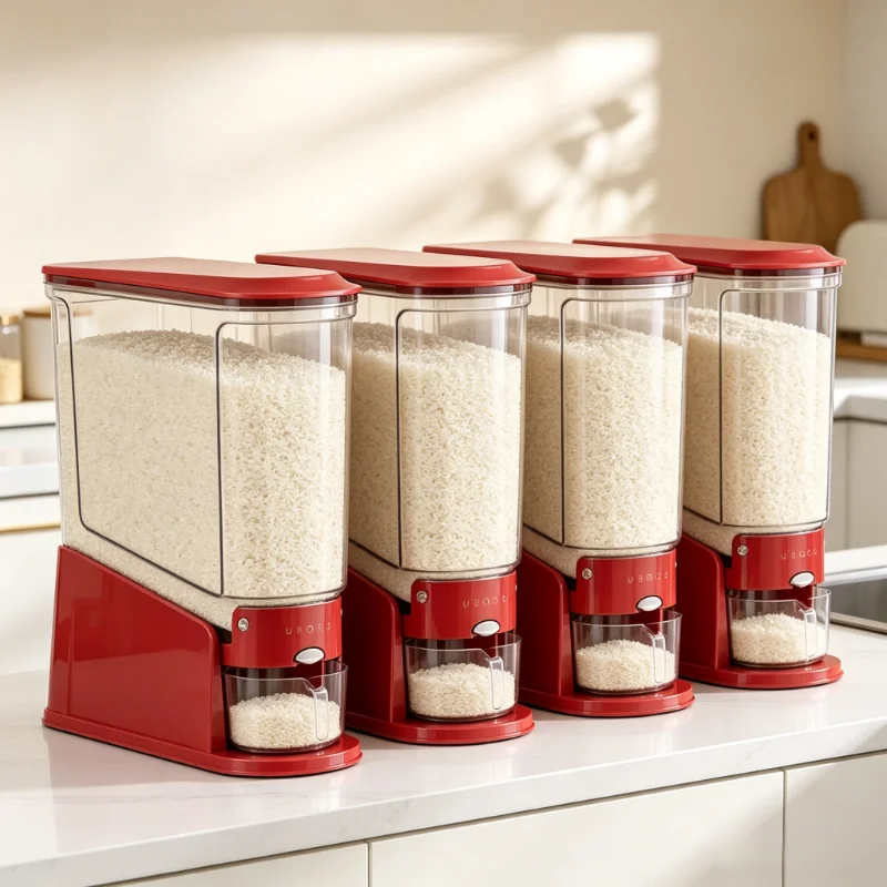 Rice bucket, large-capacity sealed rice storage container, with measuring cup, dry goods dispenser, suitable for kitchen countertops, storage rooms, for storing rice, grains, cereals, red
Rice bucket, large-capacity sealed rice storage container, with measuring cup, dry goods dispenser, suitable for kitchen countertops, storage rooms, for storing rice, grains, cereals, red