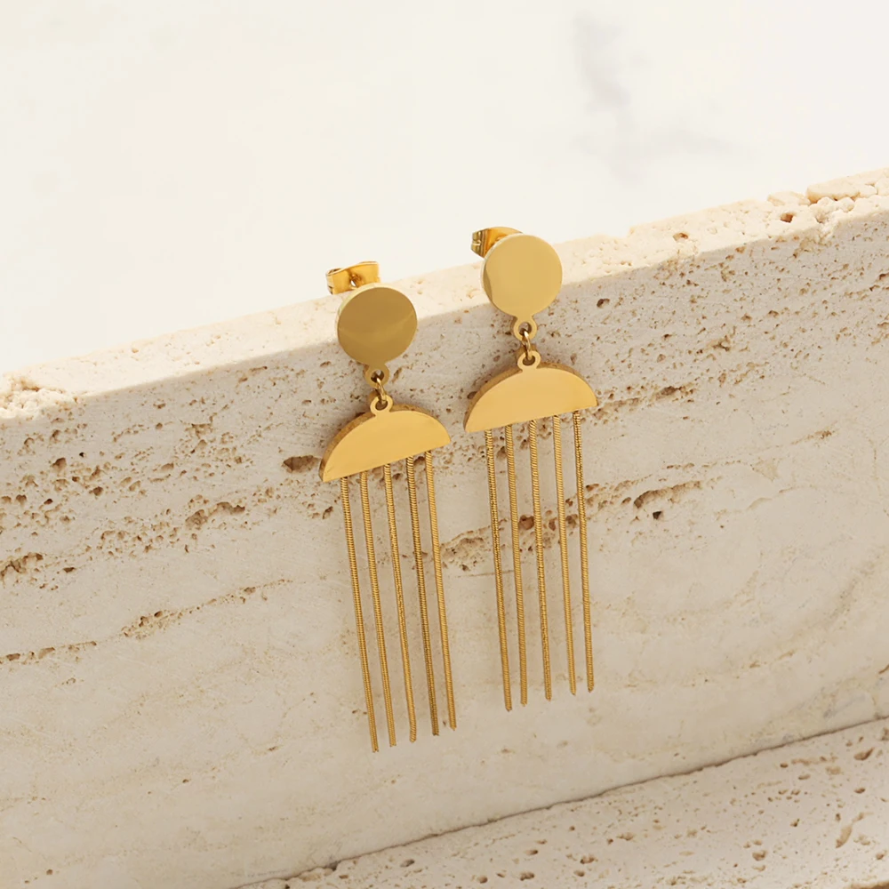 Tassles Snake Chain Round Stud Earrings Waterproof PVD Plated 316L Stainless Steel Earrings Jewelry Handmade Chains Earrings
Tassles Snake Chain Round Stud Earrings Waterproof PVD Plated 316L Stainless Steel Earrings Jewelry Handmade Chains Earrings