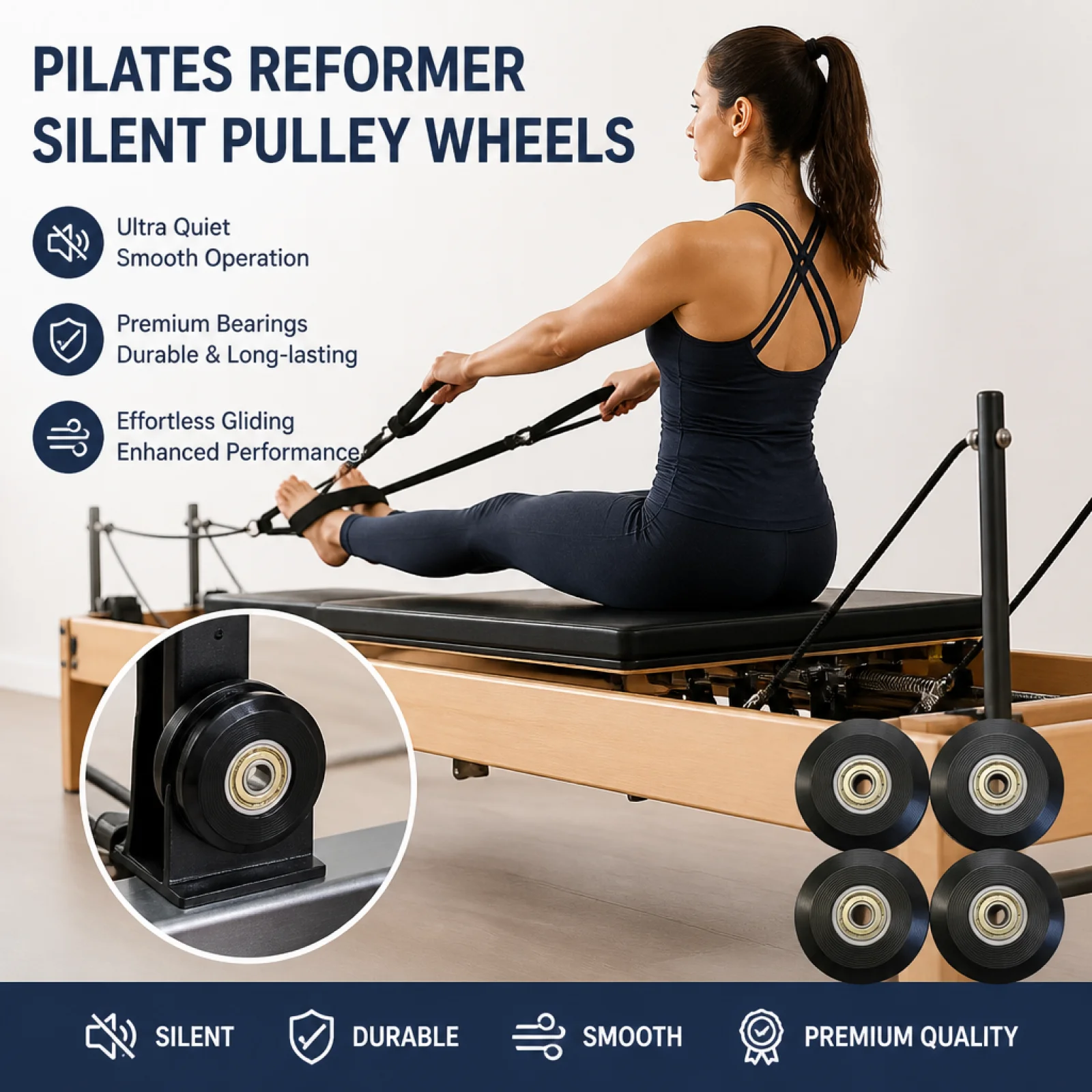 4 Pcs Pilates Core Bed Wheels Set Replacement Roller Wheel Smooth Repair Part 58mm Silent Glide for Reformer Pilates Accessories
4 Pcs Pilates Core Bed Wheels Set Replacement Roller Wheel Smooth Repair Part 58mm Silent Glide for Reformer Pilates Accessories