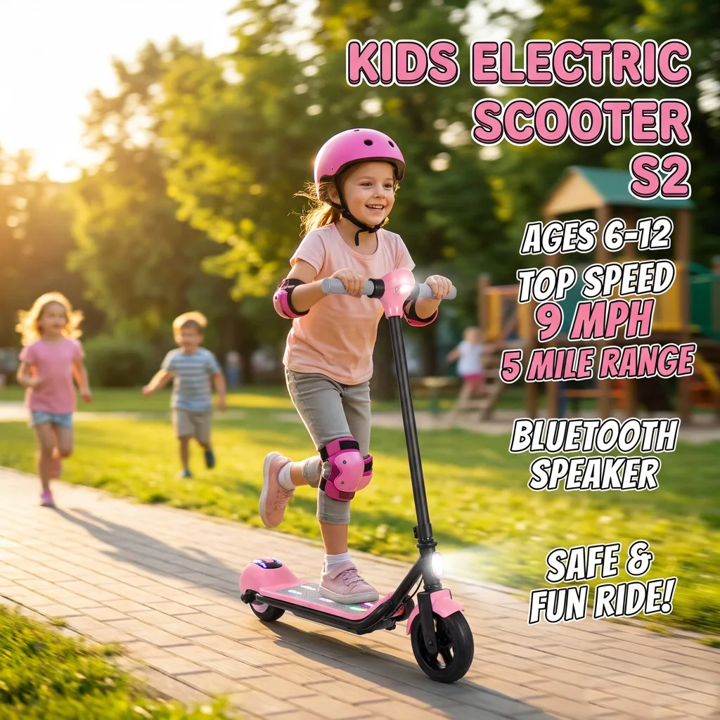 Pink Kids Electric Scooter with Bluetooth Speaker LED Lights 9MPH Outdoor Explorer Toy for Girls 6-12 Portable Neighborhood Ride
Pink Kids Electric Scooter with Bluetooth Speaker LED Lights 9MPH Outdoor Explorer Toy for Girls 6-12 Portable Neighborhood Ride