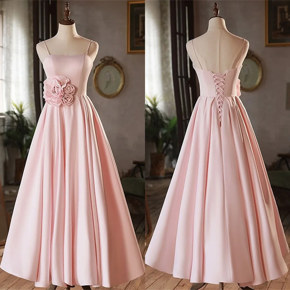 Customized Exquisite Pink Satin Evening Dress Elegant Square Collar Sleeveless Flowers Lace Up Back Special Occasion
Customized Exquisite Pink Satin Evening Dress Elegant Square Collar Sleeveless Flowers Lace Up Back Special Occasion