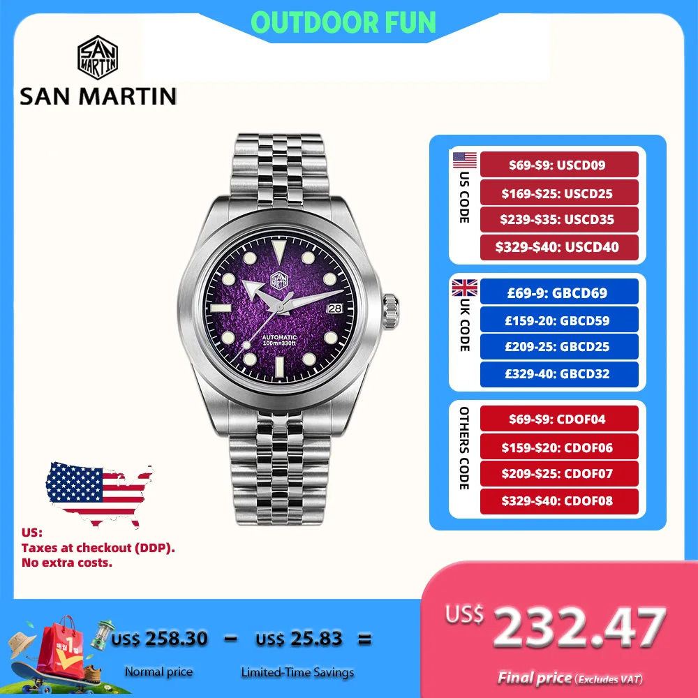 San Martin 39mm Gradient Color Oil Pressured Textures Dial NH35 Automatic Watches Men 3H Date BGW-X1 10Bar Reloj SN0053-1
San Martin 39mm Gradient Color Oil Pressured Textures Dial NH35 Automatic Watches Men 3H Date BGW-X1 10Bar Reloj SN0053-1