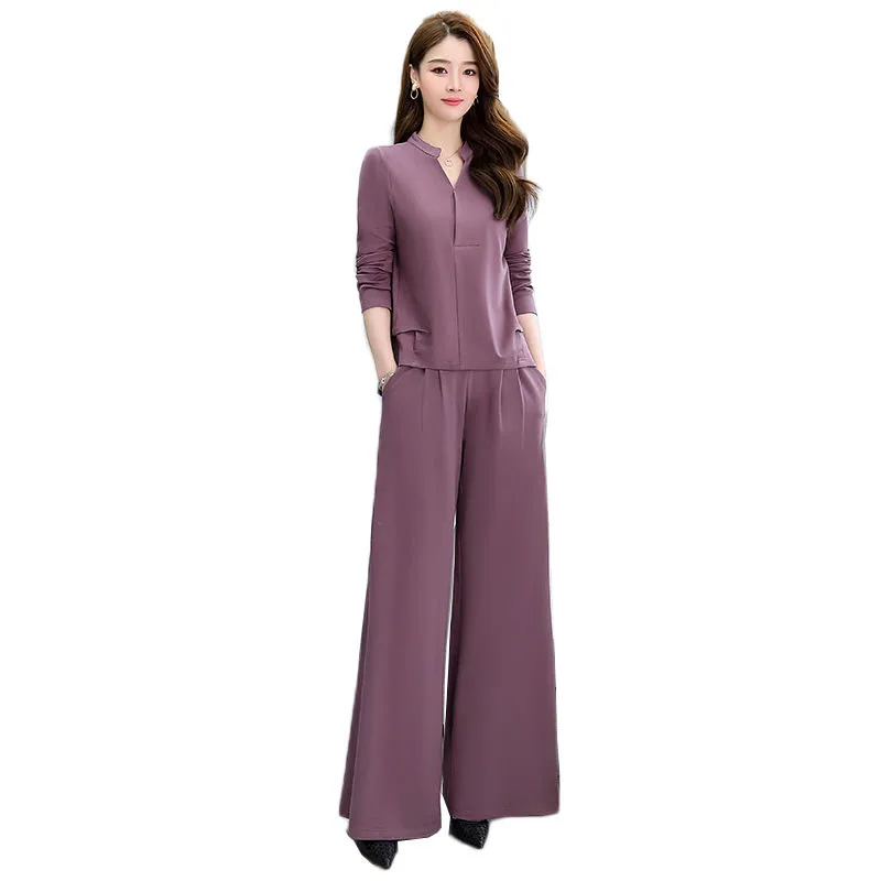 Office Ladies Suit New Spring Autumn V-Neck Tops + Elastic Waist Wide Leg Pants Set 2 Piece Set Women Elegant Pants Set Q03
Office Ladies Suit New Spring Autumn V-Neck Tops + Elastic Waist Wide Leg Pants Set 2 Piece Set Women Elegant Pants Set Q03