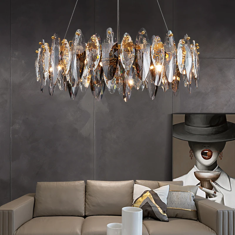 New living room crystal chandelier luxury K9 crystal light modern simple decorative light LED lighting
New living room crystal chandelier luxury K9 crystal light modern simple decorative light LED lighting