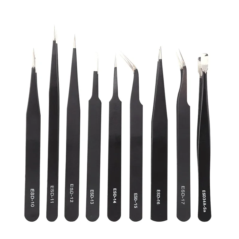 9Pcs Maintenance Repair Tool Esd Stainless Steel Tweezers Set Industrial Precision Curved Straight Tweezers 2021
9Pcs Maintenance Repair Tool Esd Stainless Steel Tweezers Set Industrial Precision Curved Straight Tweezers 2021