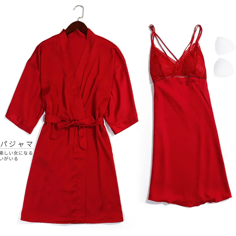 Red Satin Lace Robe Set Home Clothes Sexy Kimono Bath Gown Nightgown Short Women Sleepwear Night Dress Twinset Intimate Lingerie
Red Satin Lace Robe Set Home Clothes Sexy Kimono Bath Gown Nightgown Short Women Sleepwear Night Dress Twinset Intimate Lingerie