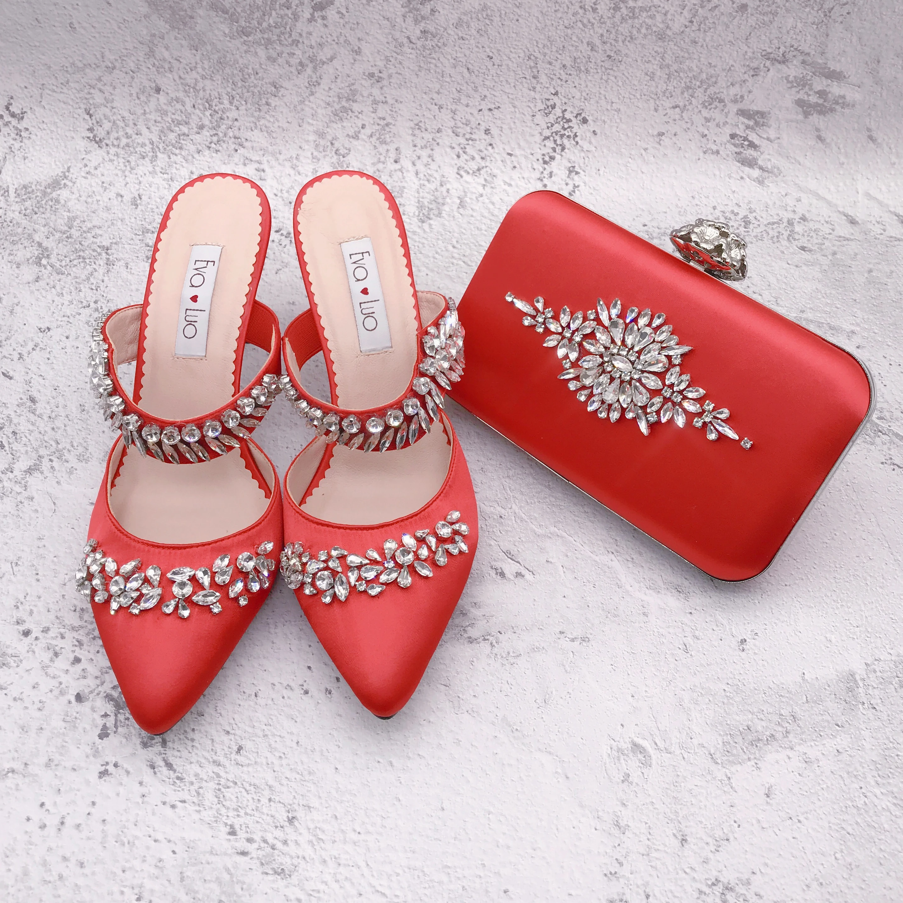 BS1294 Custom Made High Heels Women Slipper Sandals Wedding Shoes Slides Red Rhinestones Crystal Shoes And Bag Set
BS1294 Custom Made High Heels Women Slipper Sandals Wedding Shoes Slides Red Rhinestones Crystal Shoes And Bag Set