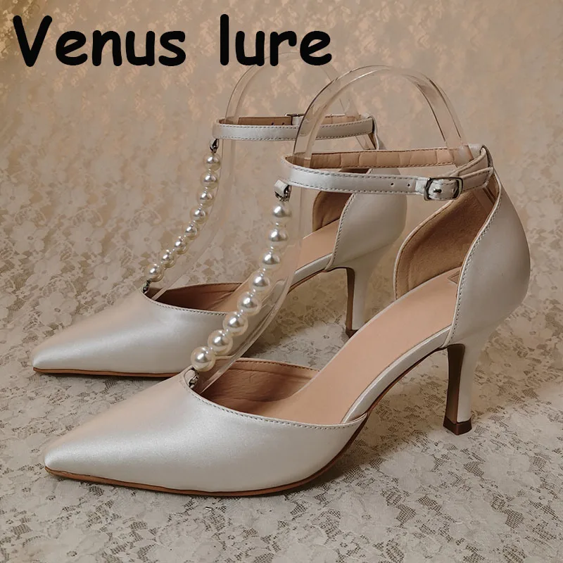 Customized Ivory Pearl Wedding Shoes Heel for Bride Pointed Pumps T-straps 7.5CM
Customized Ivory Pearl Wedding Shoes Heel for Bride Pointed Pumps T-straps 7.5CM