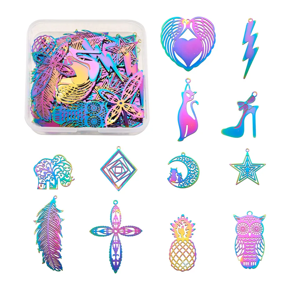 48Pcs Mix Rainbow Color Stainless Steel Filigree Stamping Pendants Hollow Charm For Bracelet Earring Necklace DIY Jewelry Making
48Pcs Mix Rainbow Color Stainless Steel Filigree Stamping Pendants Hollow Charm For Bracelet Earring Necklace DIY Jewelry Making