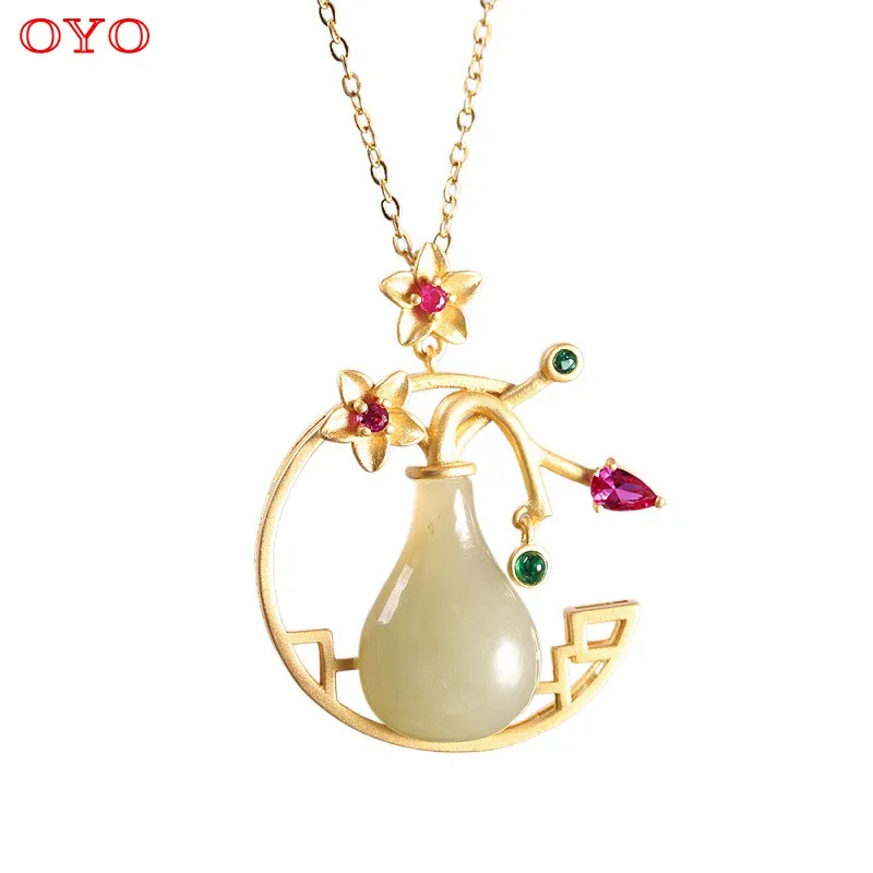 100% s925 sterling silver Hetian jade green jade bottle pendant fashion retro women's necklace
100% s925 sterling silver Hetian jade green jade bottle pendant fashion retro women's necklace