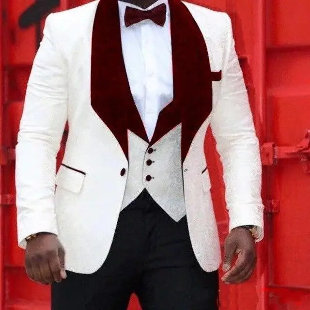 Costume Homme White Pattern Floral Groom Tuxedos Burgundy Velvet Shawl Lapel Groomsmen Mens Wedding Prom Suits Best Man Blazer
Costume Homme White Pattern Floral Groom Tuxedos Burgundy Velvet Shawl Lapel Groomsmen Mens Wedding Prom Suits Best Man Blazer